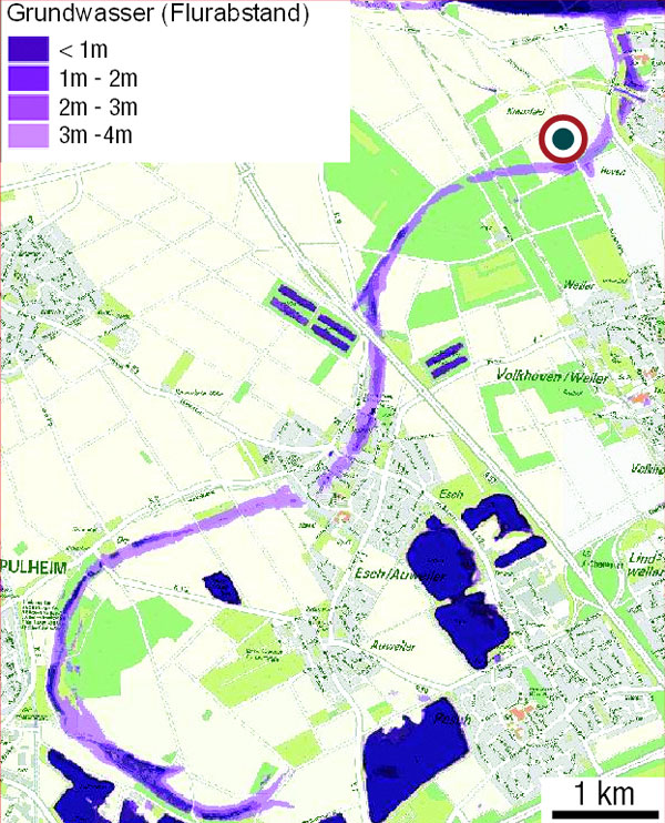 Ausschnitt aus der Grundhochwassergefahrenkarte für Köln